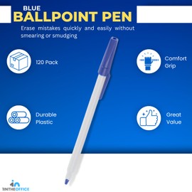 1InTheOffice Ballpoint Stick Pen Blue 1mm, 12 per pack/10 pack