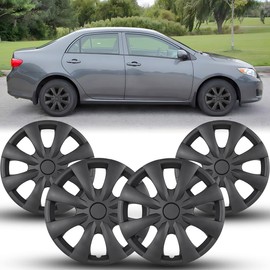 Winjet 15" Wheel Rim Cover Hubcaps OEM Style Replacement for Toyota Corolla 2009-2019 Hub Cap Snap On - Heavy Duty ABS & PC Material, 15 Inch Set of 4 (Matte Black Hubcaps for Corolla)