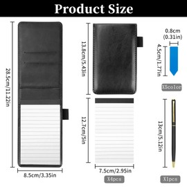 Mini Notepad A7 Set 7 Pieces, Notepad Small Holder with 50 Lined Sheets, PU Leather Small Notepad, Mini Notebook with 4 Pieces Replacement Notepads Lined, 1 x Metal Pen and 1 x Index Tag