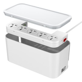 Power Strip Surge Protector 5V 3.1A Universal Power Strip with 5 Oulets and 3 USB Ports White (with Storage Box) Tripod US Plug