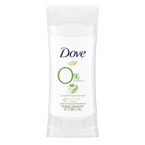 Dove 0% Aluminum Deodorant Stick Non irritating for Underarm Care Cucumber and Green Tea, 2.6 Oz