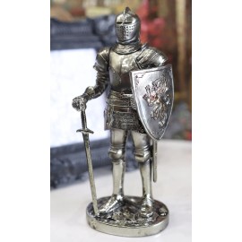 Ebros Sir Geoffrey English Champion Knight Figurine 7"Tall Lion Heraldry Shield