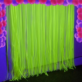 2 Pack Neon Yellow Glow Party Decor, 3.3 x 6.6 ft Fluorescent Tinsel Foil Fringe Curtains, Brighten Up Your Photo Booth Space Glow in The Dark Party Supplies (Fluorescent Macaron Yellow)