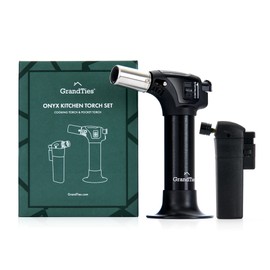 GrandTies 3-Flame Mode Culinary Butane Torch + Lighter Set- Kitchen Hand Torch with Safety Lock & Adjustable Flame for Creme Brulee, Soldering, Baking, Cooking - Fit All Butane Tank, Fuel Not included