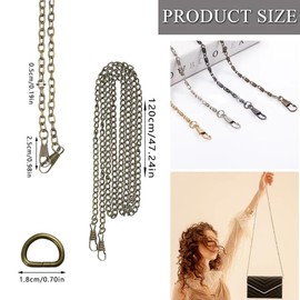 Yuaiosn Pack of 8 Bag Chain, Handbag Chain, Bag Chains, Silver, 120 cm Bag Strap Chain with 16 D-Rings for Shoulder Bag, Crossbody Purse