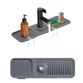 Silicone Sink Splash Guard Mat with Slanted Design,24*5.5 Inch Large Non-Slip Base,Multi-Surface Protector for Kitchen,Bathroom,Laundry,RV,Easy Clean Water Deflector Accessory(darkgray)