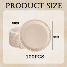 7inch Small Brown Paper Plates Compostable Plates,100Pcs Sturdy Sugarcane Party Paper Plate,Eco-Friendly Super Rigid Biodegradable Bagasse Plates,Heavy Duty Strong Disposable Plates for Party