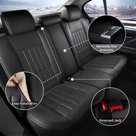 RAWAKORW Full Set Car Seat Covers Fit for 2003-2014 Volvo XC90 Faux Leather Seat Cover Front&Rear with Airbag Compatible, Waterproof Automotive Cushion Accessories Interior Decor(5 Seat,Black)