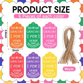 Fuyoooo 60 Pcs Papel Picado Gift Tags Fiesta Thank You Tags for Party Favors 6 Colors with String for Mexican Themed Party Mexican Weddings Bridal and Baby Showers Birthdays Favors (Gracias Por Venir)