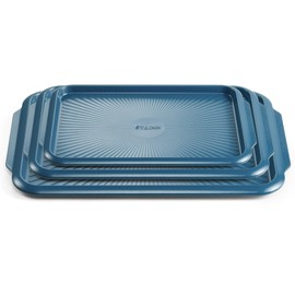 Absorated SYAINN Non-stick Ceramic Baking Sheet Set, 3 Pieces- Aluminum Steel Cookie Sheets for Baking-Includes Half/Quarter/Jelly Roll Pans-Warp Resistant, Toxic, PTFE & PFOA Free-Blue