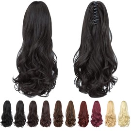 ponytail extension,16" claw clip hair extensions ponytail short curly hair Hair Extension Natural Looking Synthetic Hairpiece for Women Natural Black