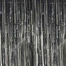 Tri Products Metallic Tinsel Curtains Foil Fringe Shimmer Curtain Door Window Decoration for Birthday Wedding Party Supplies 3ft*8ft (Black)