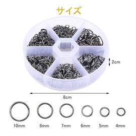 Samcos Round Ring 0.2 - 0.4 inch (4 - 10 mm), 6 Types, Jump Ring, Key Chain, Parts, Hardware, Iron, Basic Parts, Split Key Ring, DIY Craft Supplies, Bracelet, Necklace (Iron Black)
