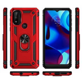 SKTGSLAMY Case for Moto G Pure Case,Moto G Power 2022 Case,with HD Screen Protector, [Military Grade] 16ft. Drop Tested Cover with Magnetic Kickstand Car Mount Protective Case for Moto G Pure, Red