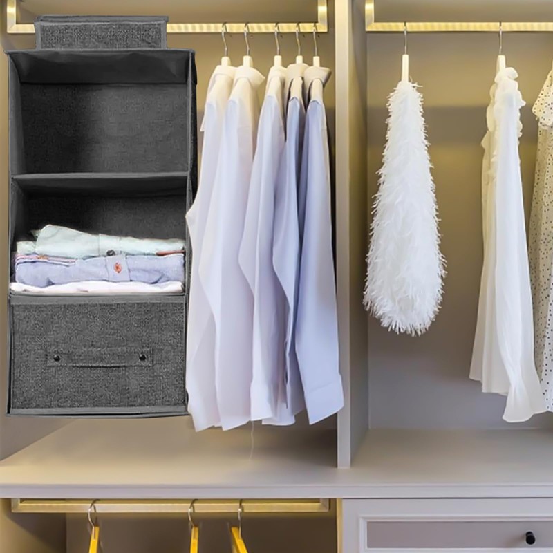 FALSKT Wardrobe Hanging Storage with Removable Drawer 3 Shelves Hanging
