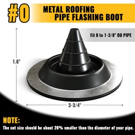 VIVIDA #0 EPDM Metal Roof Pipe Flashing Boot, Flexible Roof Jack Flashing Boot for Pipe OD 0" to 1-3/8", Screws & Hex Socket Included, Black, 1 Pack