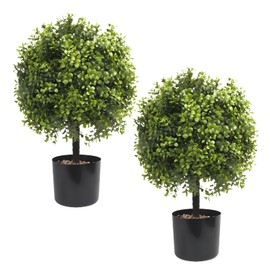 YAQUHO Set of 2 Artificial Boxwood Ball Topiary Tree, 19.7'' Faux Boxwood Ball with Planters, Fake Potted Plants for for Decorative IndoorOutdoor/Garden