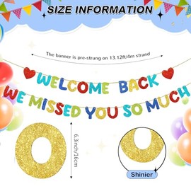 Fulmoon Pre Strung Welcome Back We Missed You So Much Banner, NO DIY, Glitter Welcome Home Celebration Decorations Family Gathering, Back to School, Military Homecoming Decoration(Colorful)