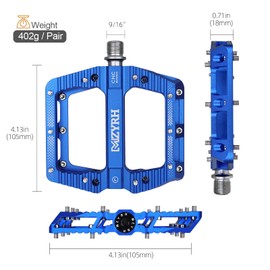 MZYRH Road/Mountain Bike Pedals MTB Pedals Bicycle Flat Pedals 3 Bearings 9/16” Aluminum Alloy Bicycle Platform Pedals for BMX MTB (Blue)