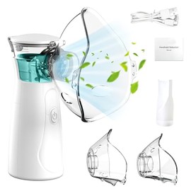 Nebulizador Portatil de Mano - Apto para niños y adultos Inhalador Eléctrico Silencioso Nebulizador con 3 Mascarillas (1 Grande y 1 Pequeña 1 Boquilla de Aspiración)