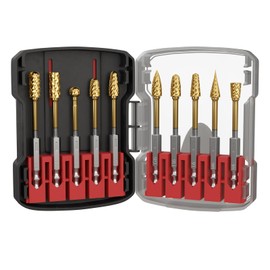 CSOOM 10PCS Titanium Gold Carbide Burr Set, 1/4" Hex Quick-Change Shank, Die Grinding Bits for Metal, Wood, Stone and Engraving