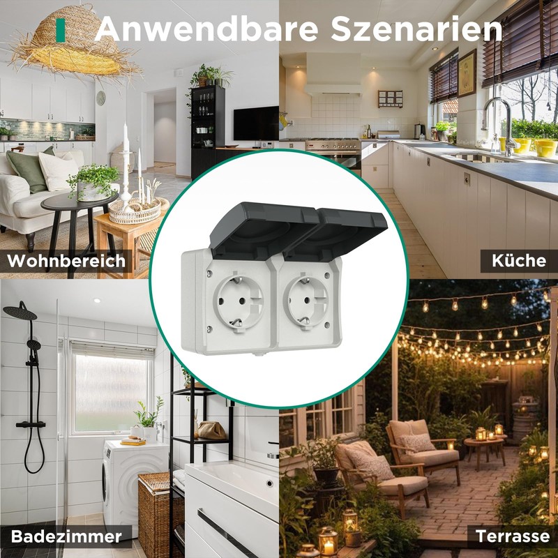 G-Homa Outdoor Socket Surface-Mounted Socket, Wall Mounting, 2-Way Surface-Mounted Wet