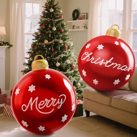 2 Pcs Christmas Inflatables 24in Outdoor Christmas Decorations, Large Christmas Ornaments Hangable PVC Inflatable Christmas Decorations for Xmas Yard Lawn Porch Indoor Outside Decor