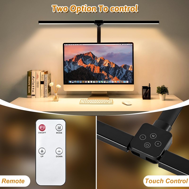 MACASA Double Head LED Desk Lamp with Remote Control for