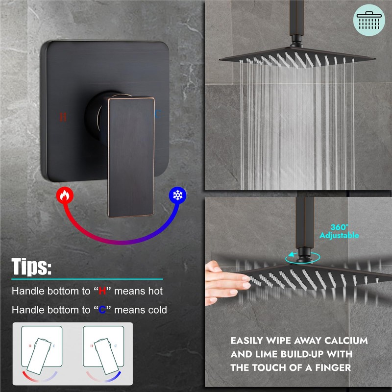 Heyalan Shower Faucet Set Square Stainless Steel Bathroom Rainfall Shower