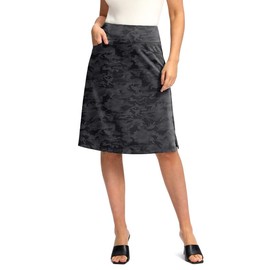 Viodia 25" Knee Length Skorts Skirts for Women with Zipper Pockets Stretchy Modest Aline Midi Skort for Casual Summer Travel, Grey Camo, Medium