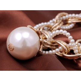 Alilang Golden Tone Chain Link Twist Braid Faux Pearl Rhinestone Fashion Choker Necklace