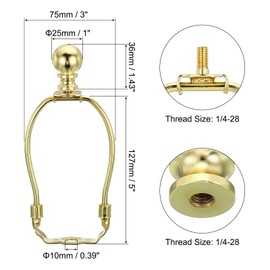 PATIKIL 5 Inch Lamp Harp Kit with Finial, 1 Set Detachable Lamp Shade Bracket Holder, DIY Lighting Accessories for Table Lamps Floor Lamps, Gold Tone