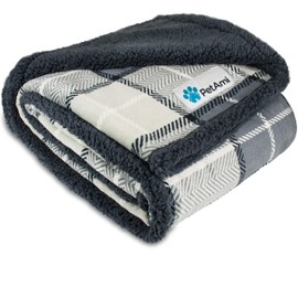 PetAmi Waterproof Dog Blanket for Small Medium Dog, Pet Puppy Blanket Couch Cover Protection Sherpa Fleece Cat Blanket Couch Sofa Bed Furniture Protector Reversible Soft Washable 29x40 Plaid Charcoal