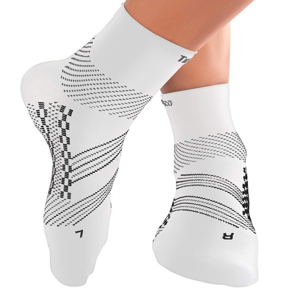 TechWare Pro Compression Socks - Ankle Support for Men & Women with Arch Supports for Plantar Fasciitis. Foot Pain Support for Injury Recovery. (White XLarge)