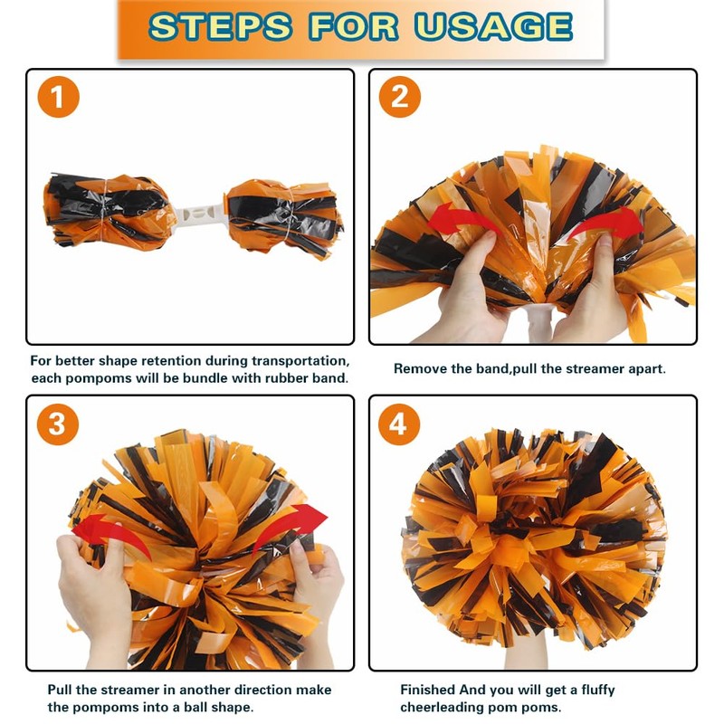 Lovecheer - 2 pompones de plástico naranja y negro con