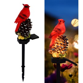 LAIAMER Cardinal Decor Cardinal Gifts, Cardinal Solar Garden Decor Waterproof Red Bird Figurine Solar Stake Lights for Outside Outdoor Yard Patio Lawn Porch Cemetery Grave(Strobile)