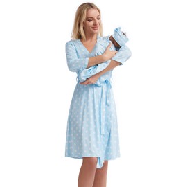 Galabloomer Maternity Robe and Baby Receiving Blanket, Matching Mommy Labor Delivery Robe and Swaddle Set