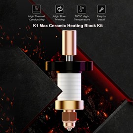 Creality K1 Ceramic Heating Block Set, 3D Printer 300°C High Temperature Titanium Alloy Neck Tube Hotend Heating Block Set with 5 Pieces 0.4 mm Nozzles for Creality K1, K1 Max