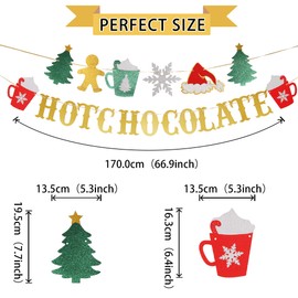 Glitter Christmas Hot Chocolate Banner with Christmas Tree Snowflake Santa Hat Hot Cocoa Bar Garland Banner for Wintertime Xmas Theme New Year Holiday Party Sign Decorations Supplies