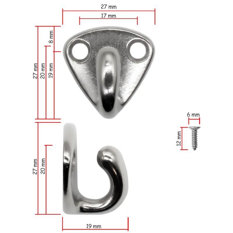 Fuxxer® 5 x Solid Stainless Steel Hooks, Wall Hooks, Marine