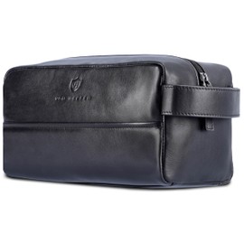 VON HEESEN Toiletry Bag Leather Toiletry Bag for Men and Women - Genuine Leather Necessaire Ideal for Travel - Wash Bag and Cosmetic Bag, Black (smooth), 1 main compartment