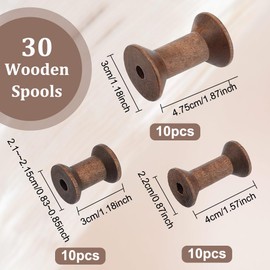 BENECREAT 30Pcs 3 Sizes Antique Wooden Empty Spools, Empty Thread Spools Wooden Ribbon Spools Bobbins for Wire Weaving Arts DIY Wood Projects, 10pcs/Size