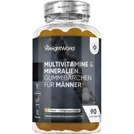 Multivitamin Gummies for Men - With Maca, Zinc, Vitamin C, Selenium, Iodine, Vitamin B Complex, Calcium - 90 Fruity Gummy Bears - Vitamins & Minerals - Peach & Orange Flavour - WeightWorld