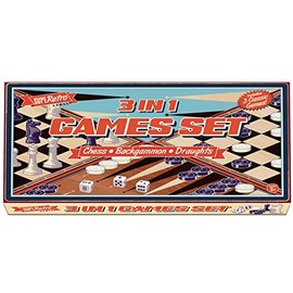 KandyToys SupeRetro 3 In 1 Board Game Set | Includes Chess, Backgammon and Checkers | Games | Classic Board Games
