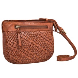 STILORD 'Jutta' Braided Leather Bag - Vintage Real Leather Handbag with Compartments - Small Crossbody Bag Women Woven Over the Shoulder Bag Elegant Ladies Clutch Bag, Colour:albi - washed - cognac