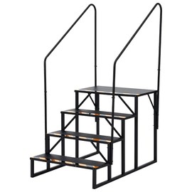 RV Steps with Handrail, 4-Step Heavy Duty Stable Universal Stair,Mobile Home Stairs Outdoor RV Step Ladder for Travel Trailer Pool Hot Tub Trampoline