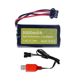 Fytoo 1PCS 7.4V 3000mah 15C 2S Li-ion Battery with SM-4P Plug with USB Charging Cable for EC08 DE85 Remote Control Car Truck Remote Control Boat Remote Control Drone Engineering Vehicle Battery