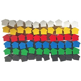 Spieltz 3372: Small Wooden House Tiles (12 x 13 x 12 mm), 6 Colours (6 x 10)