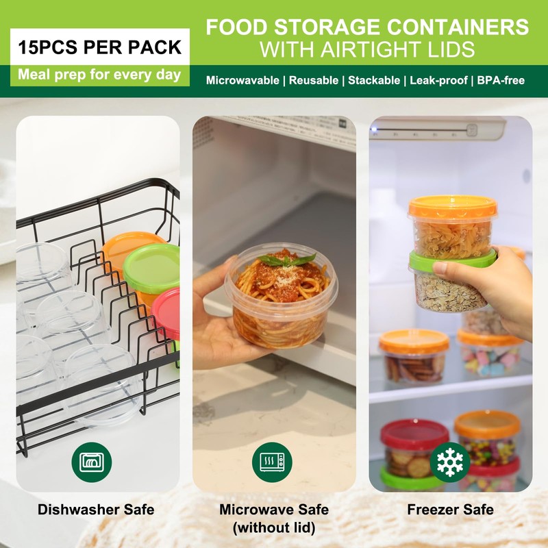 Cozary 15 Pezzi Contenitori Ermetici per Alimenti Piccoli, 250ML Riutilizzabili