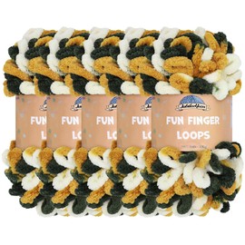 JubileeYarn Fun Finger Loops Yarn - Jumbo Polyester - 100g/Skein - Green Gold White - 5 Skeins
